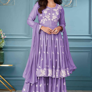 Lavender Lucknowi Embroidered Rayon Palazzo Suit