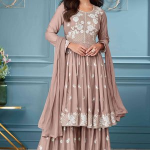 Brown Lucknowi Embroidered Rayon Palazzo Suit