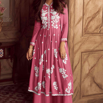 Dusty Pink Lucknowi Embroidered Rayon Palazzo Suit