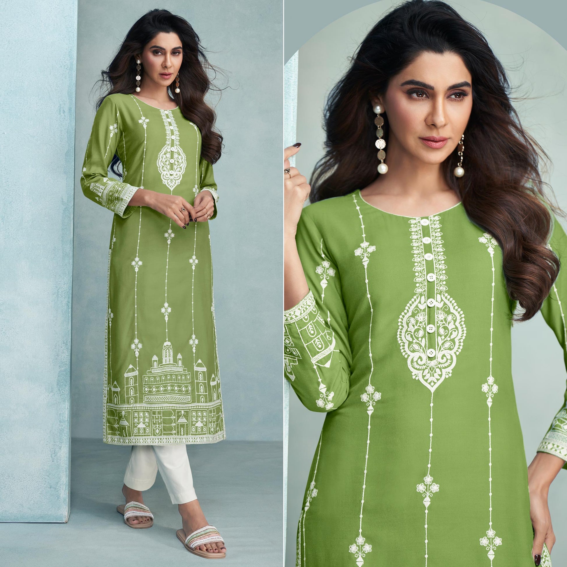 green-lucknowi-embroidered-rayon-kurti-2