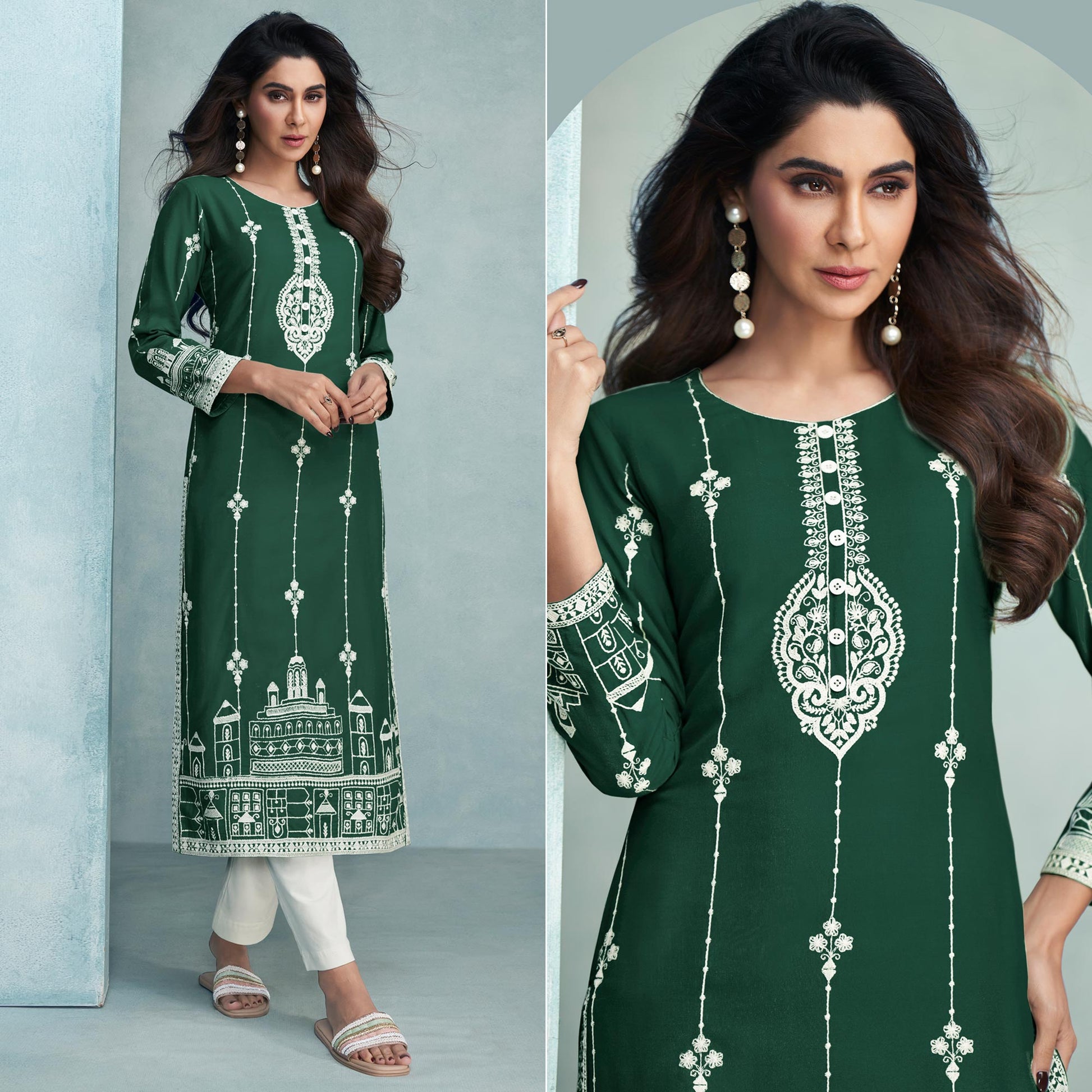 green-lucknowi-embroidered-rayon-kurti-3