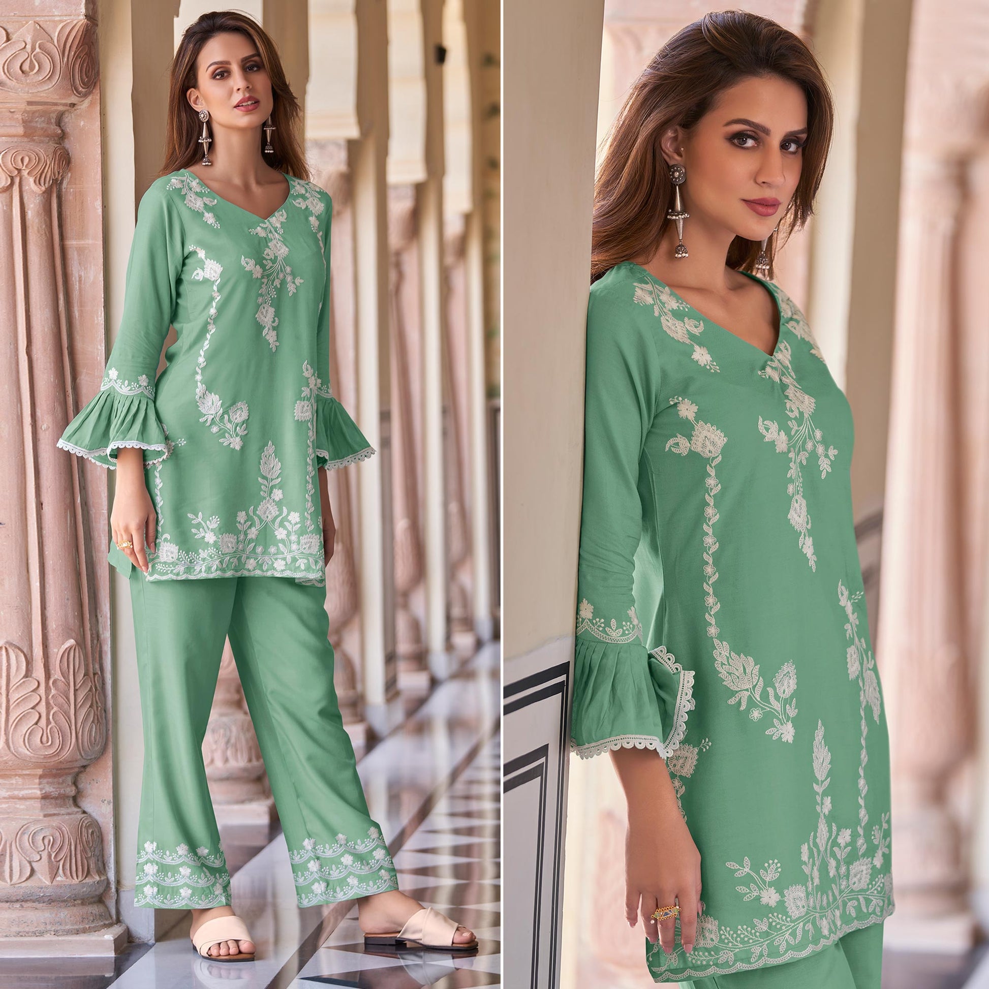 green-floral-embroidered-rayon-co-ord-set