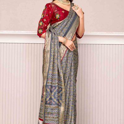 grey-bandhani-printed-crepe-saree-with-woven-border
