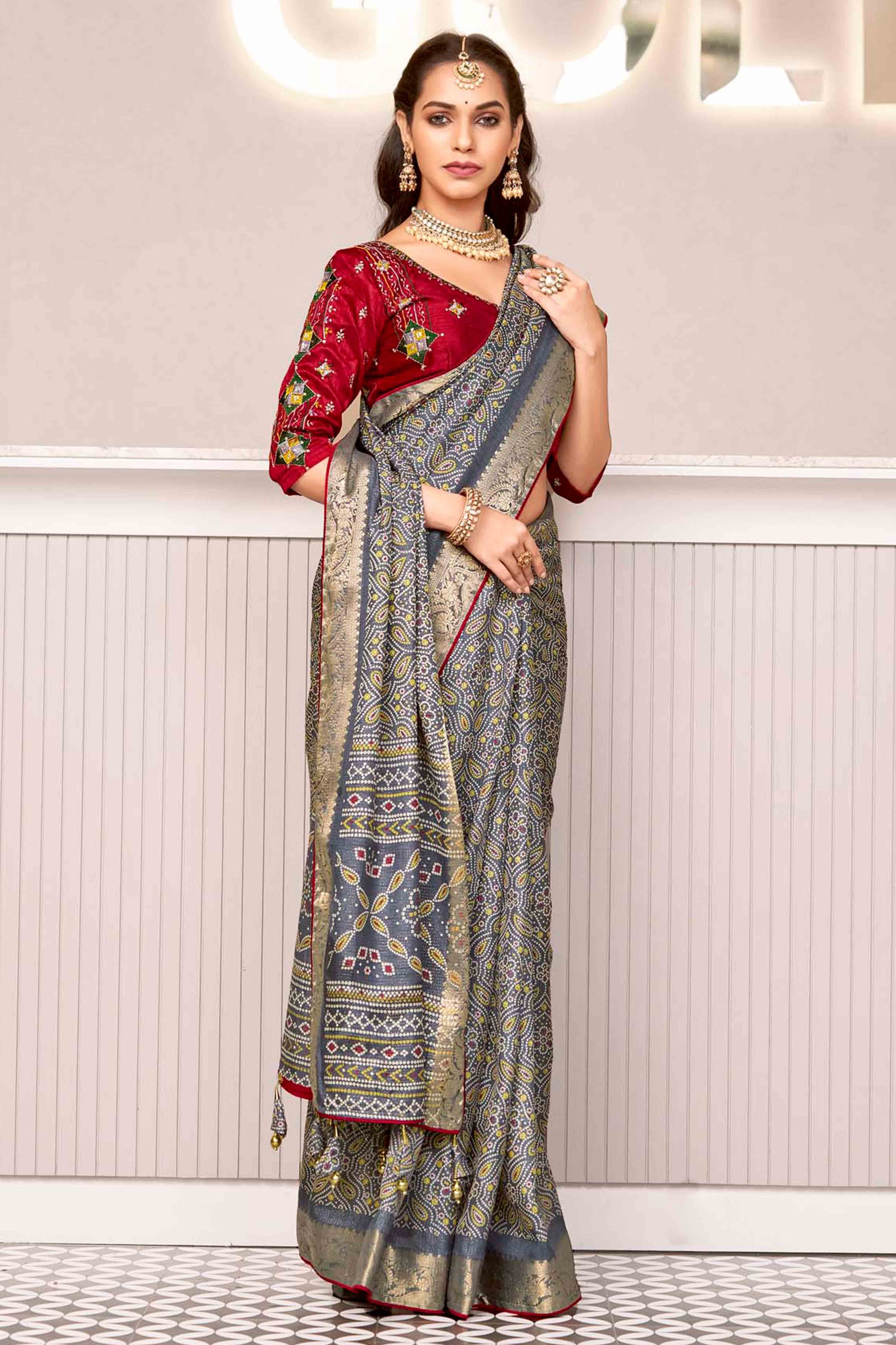 grey-bandhani-printed-crepe-saree-with-woven-border