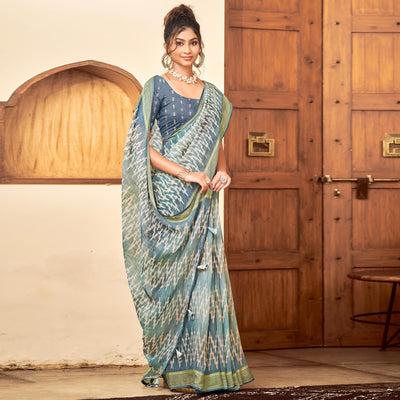 grey-ikkat-printed-chiffon-saree