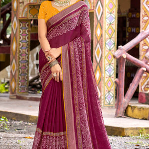 Dark Magenta Bandhani Printed Shimmer Chiffon Saree