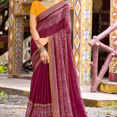 Dark Magenta Bandhani Printed Shimmer Chiffon Saree