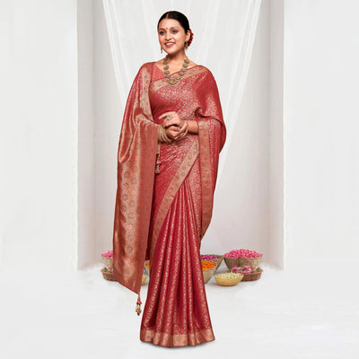 Maroon Floral Zari Work Pure Silk Saree With Tassels
