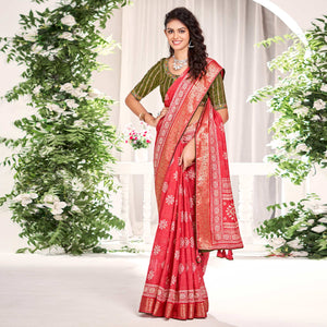 Gajri Pink Floral Printed Dola Silk Saree