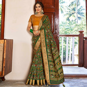 green-patola-printed-art-silk-saree-2