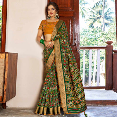 green-patola-printed-art-silk-saree-2