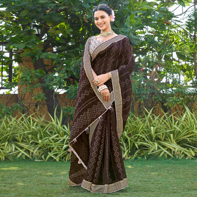 Brown Printed Chiffon Saree