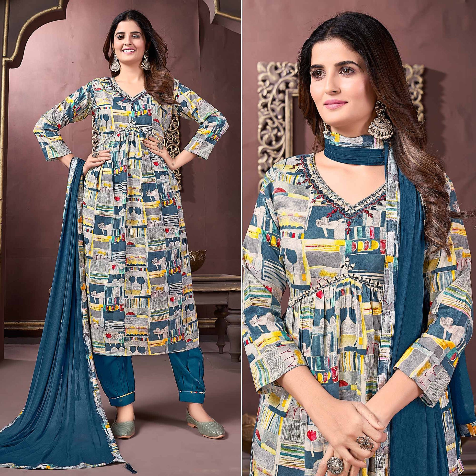 grey-teal-floral-printed-rayon-alia-cut-salwar-suit