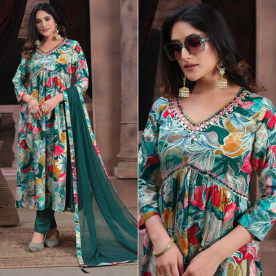 green-floral-printed-rayon-alia-cut-salwar-suit