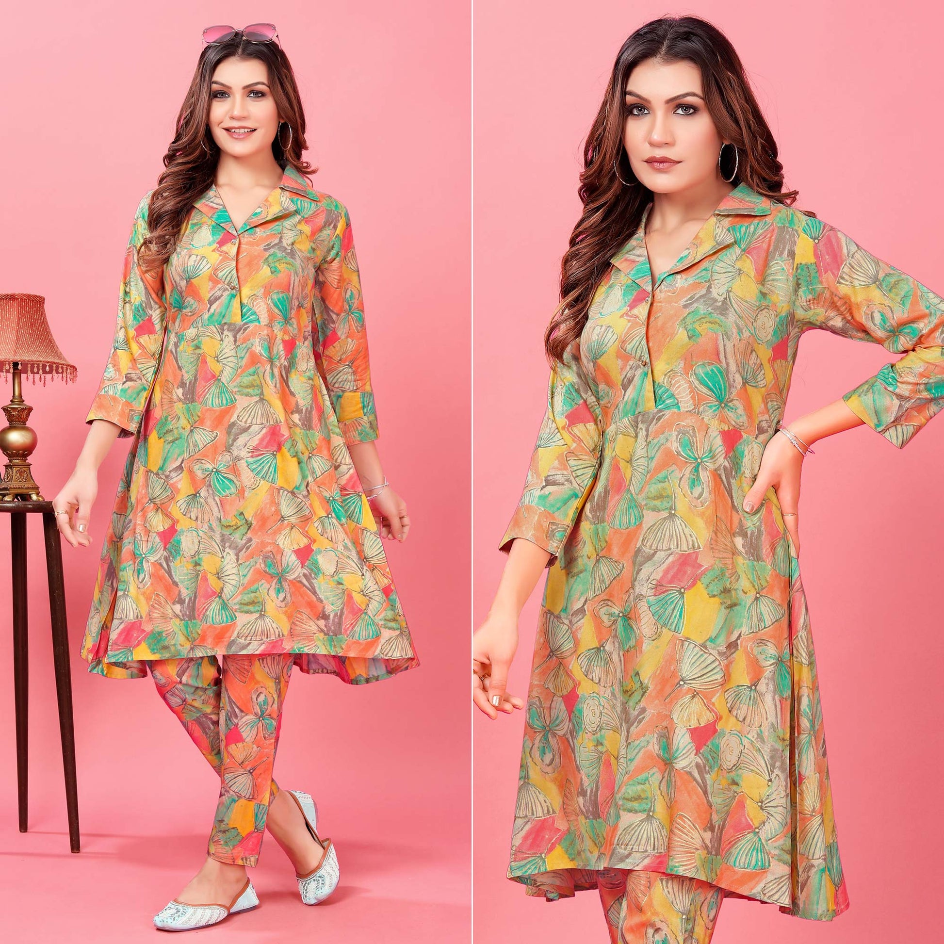 Multicolor Floral Printed Rayon Co Ord Set