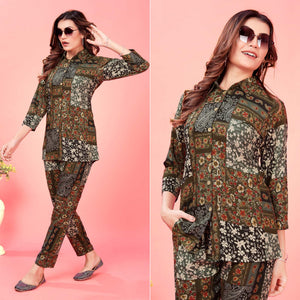 Brown Floral Printed Rayon Co Ord Set