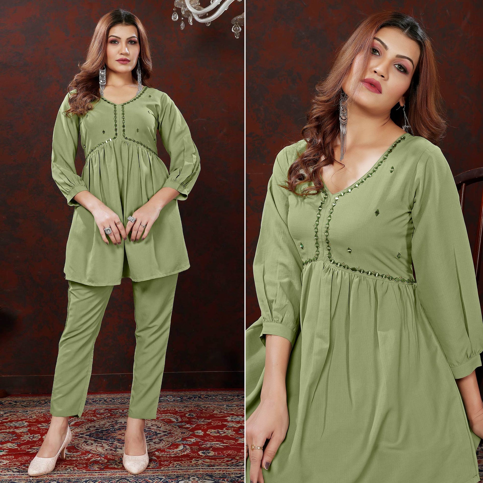 green-embroidered-cotton-blend-co-ord-set