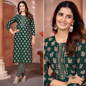 green-foil-printed-viscose-straight-kurti-sets