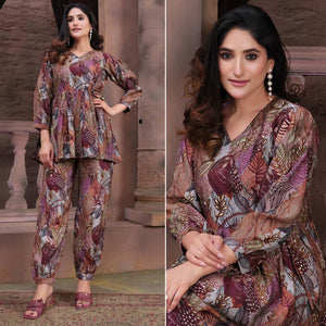 Multicolor Floral Printed Chanderi Co Ord Set