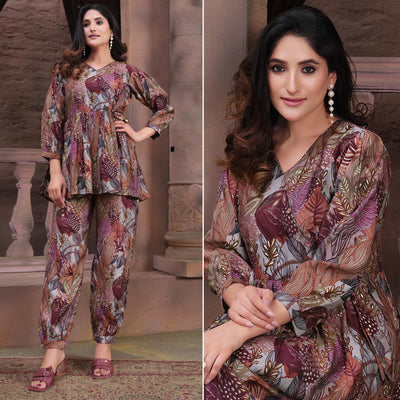 Multicolor Floral Printed Chanderi Co Ord Set