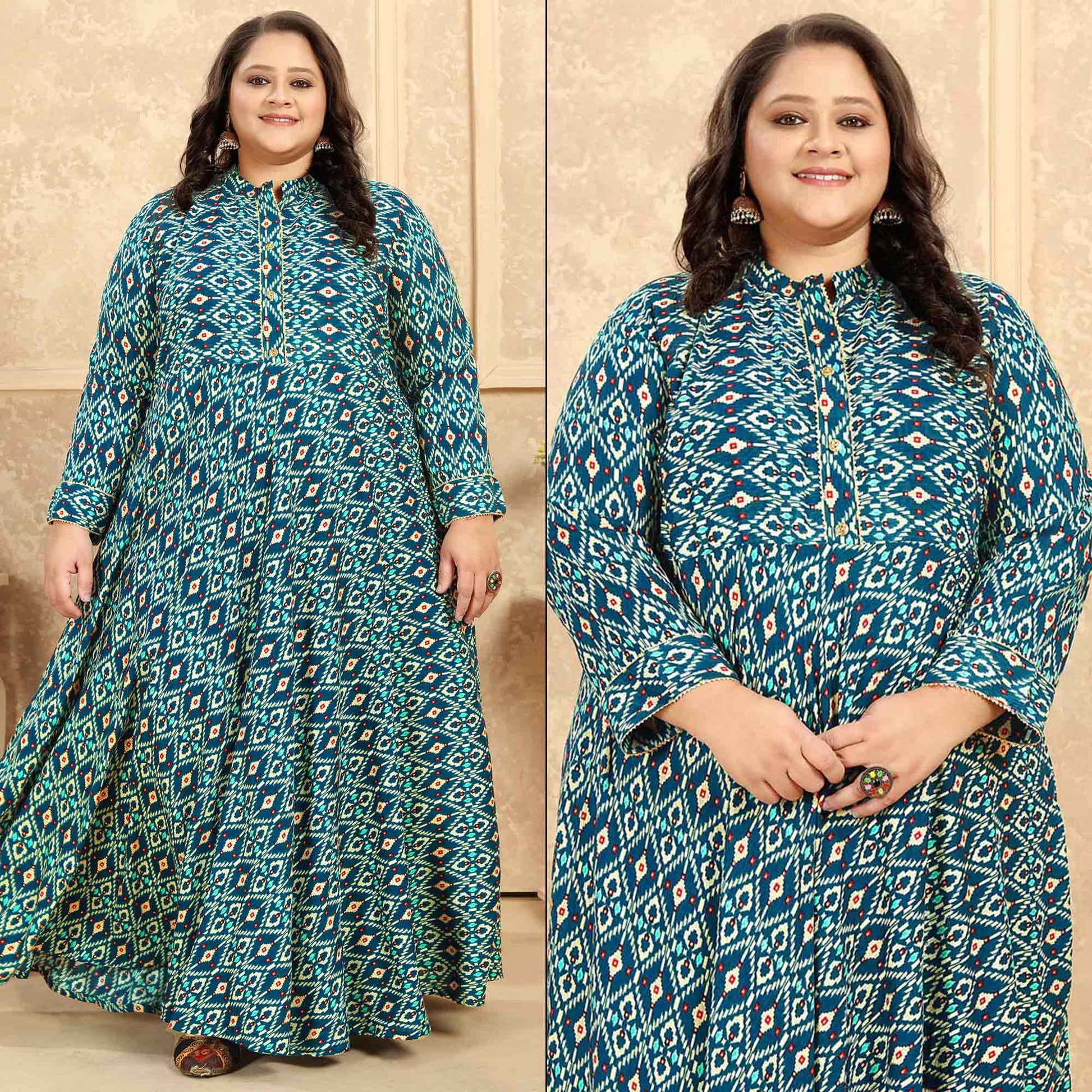 green-printed-rayon-long-kurti
