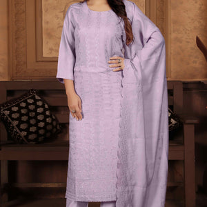 Lavender Sequins Embroidered Chanderi Straight Salwar Suit