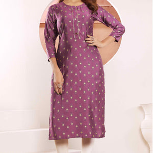 Mauve Floral Foil Printed Muslin Viscose Kurti