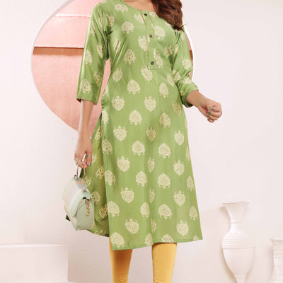 green-floral-foil-printed-muslin-viscose-kurti