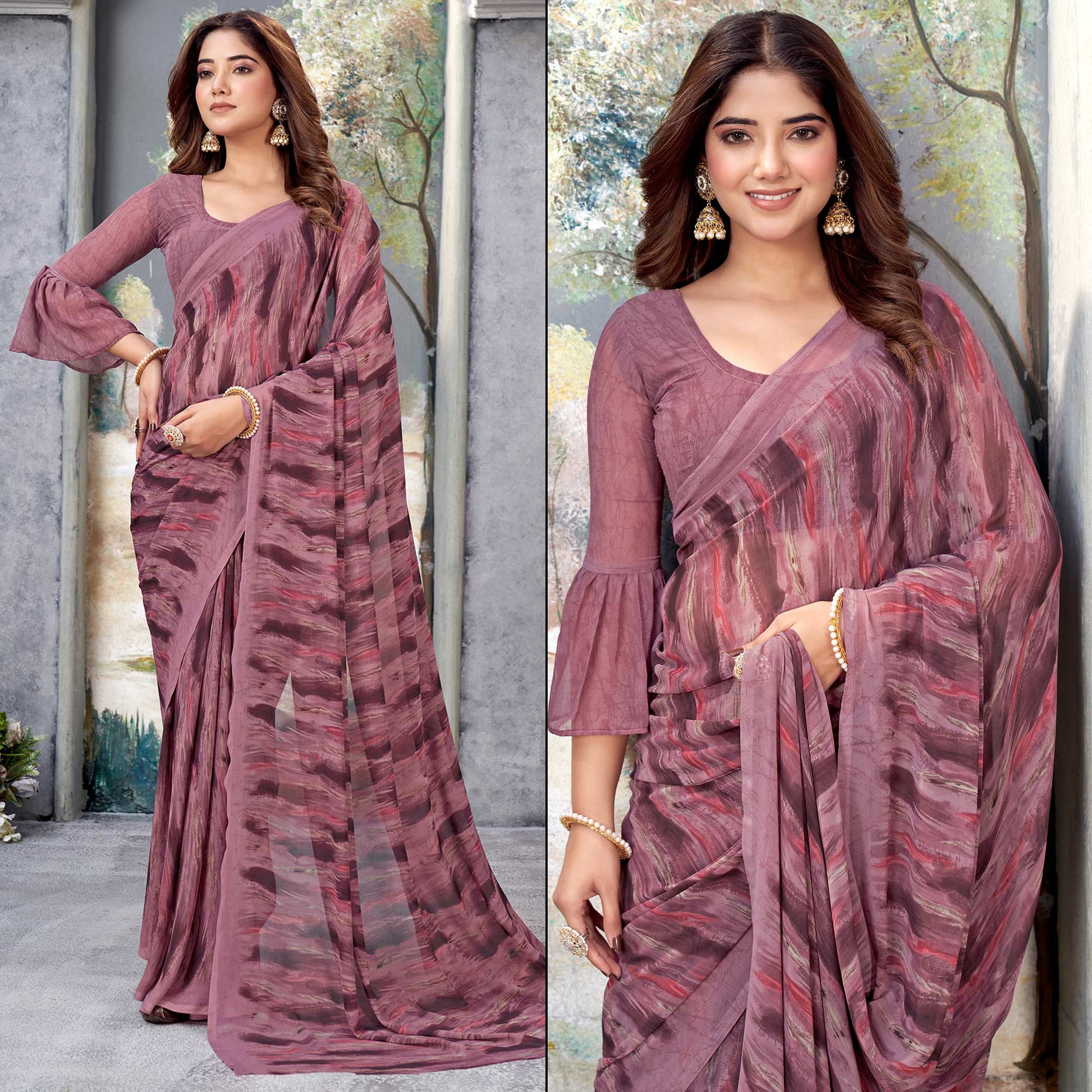 Mauve Printed Georgette Saree