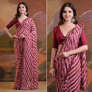 Maroon Leheriya With Floral Foil Printed Georgette Saree