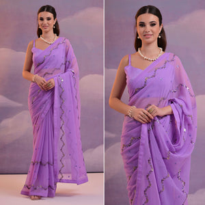 Lavender Sequins Embroidered Georgette Saree