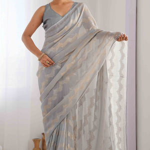 Grey Sequins Embroidered Georgette Saree