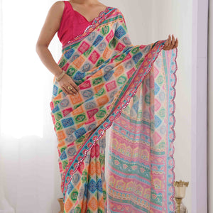 Multicolor Bandhani Printed Chinon Saree