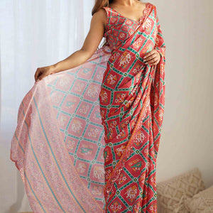 Gajri Pink Patola Printed Chinon Saree