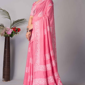 Gajari Pink Batik Printed Chanderi Cotton Silk Saree