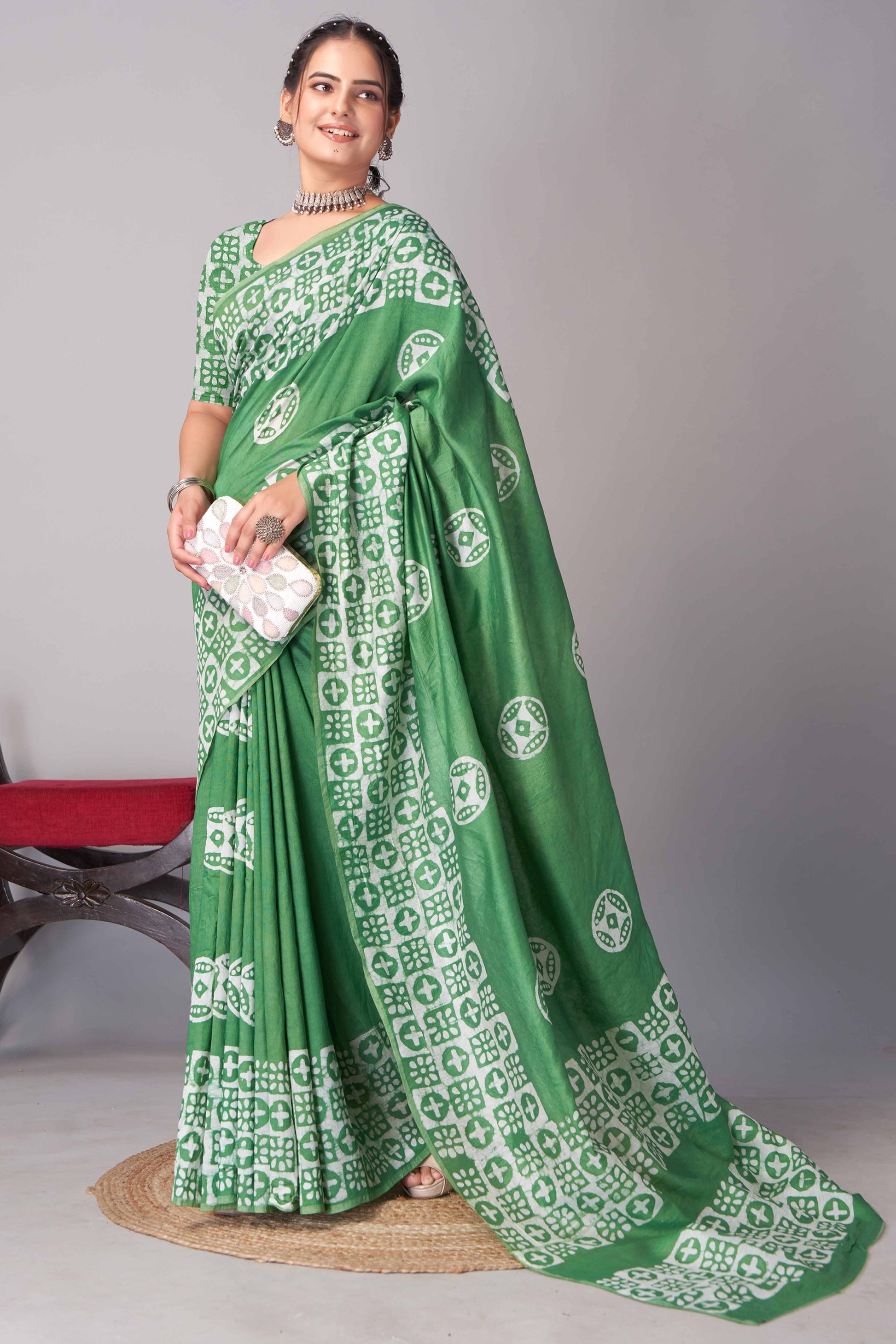 green-batik-printed-chanderi-cotton-silk-saree-7