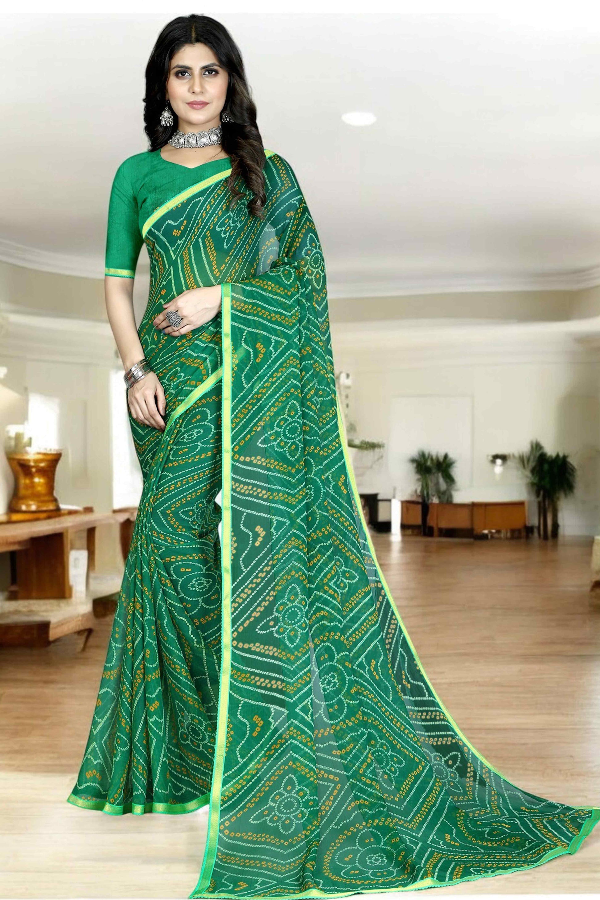 green-bandhani-printed-chiffon-saree-with-lace-border-10