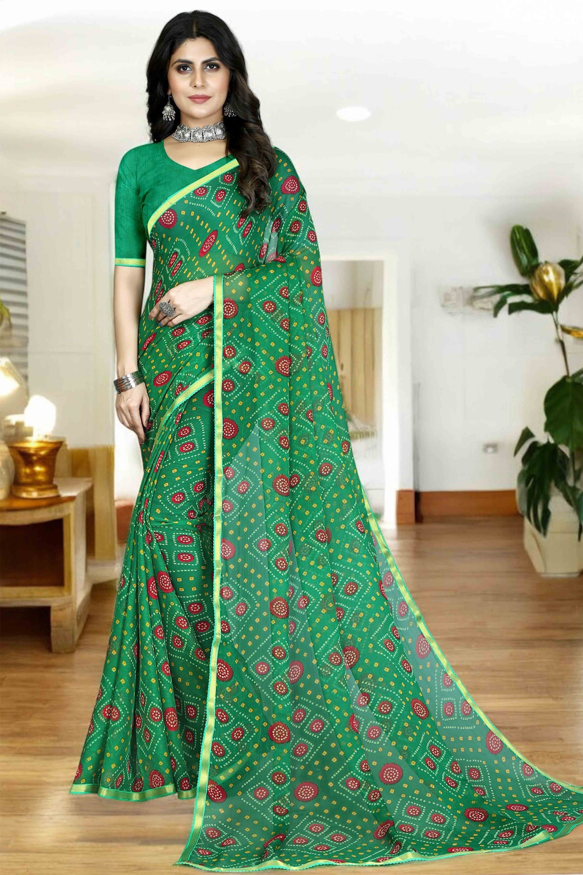 green-bandhani-printed-chiffon-saree-with-lace-border-11