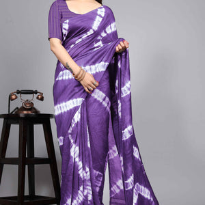 Lavender Shibori Leheriya Printed Chanderi Cotton Silk Lagdi Patta Saree