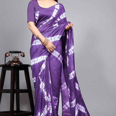Lavender Shibori Leheriya Printed Chanderi Cotton Silk Lagdi Patta Saree