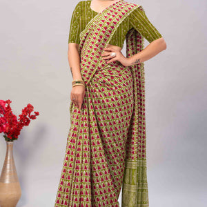 green-ajrakh-printed-cotton-blend-saree