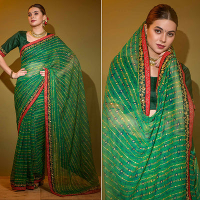 green-foil-printed-georgette-saree-with-embroidered-border