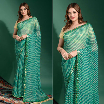 green-lehriya-printed-with-embroidered-border-chiffon-saree