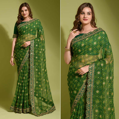 green-bandhani-foil-printed-georgette-saree-with-embroidered-border