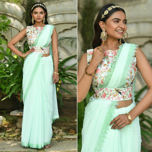 green-solid-georgette-saree-with-embroidered-bloue-piece