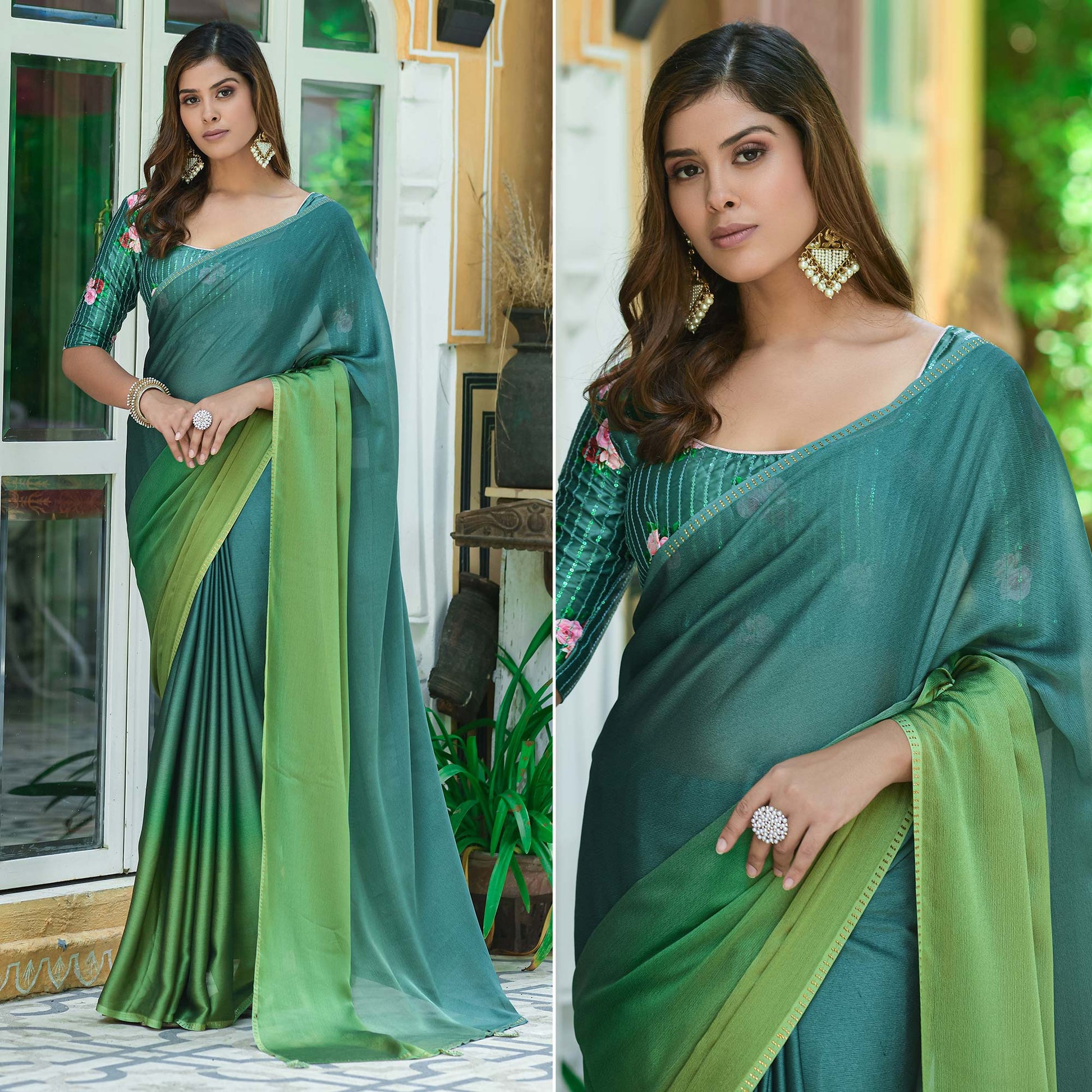 green-solid-chiffon-saree-with-tassels