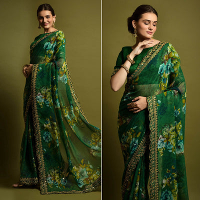 green-floral-printed-georgette-saree-with-embroidered-border