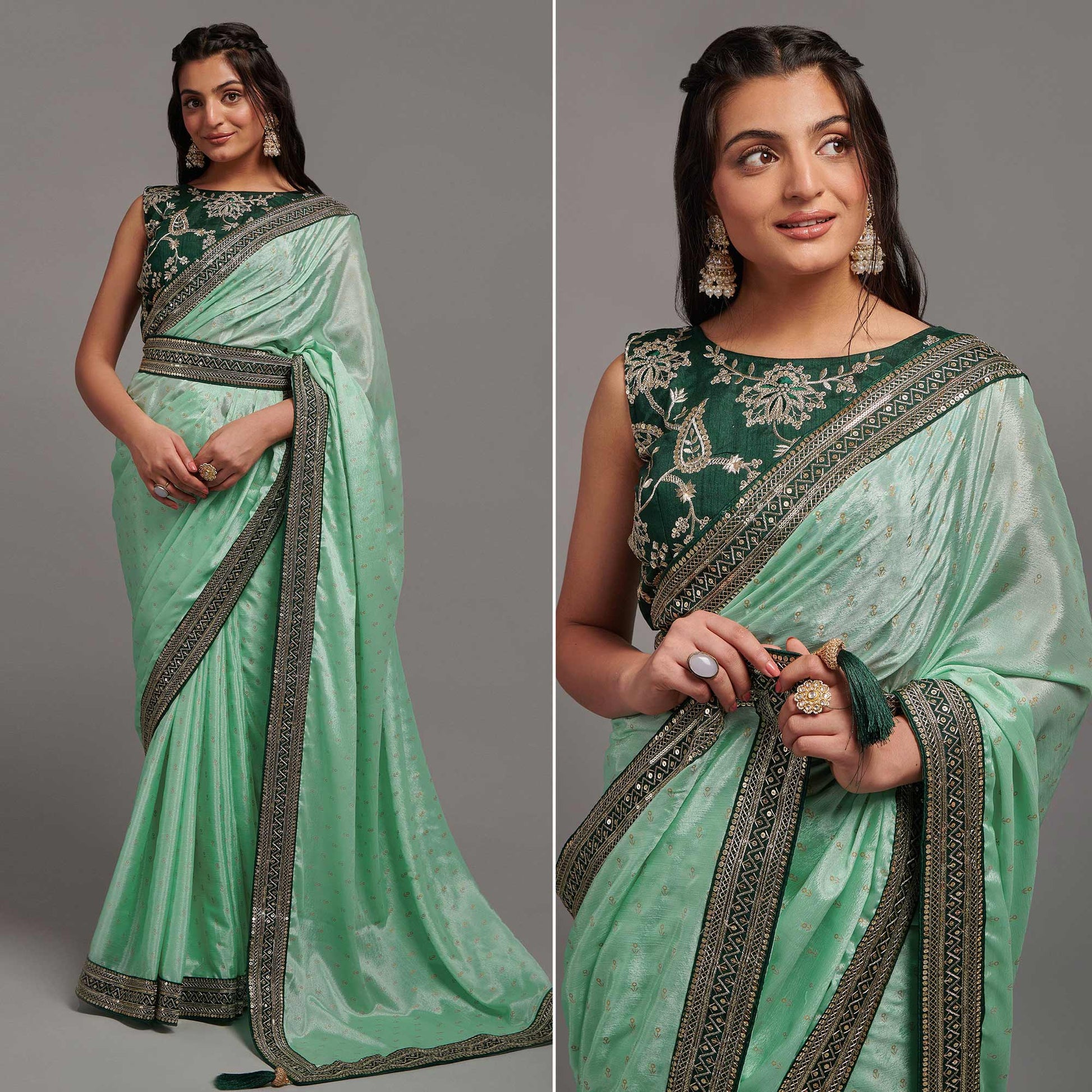 green-foil-printed-with-embroidered-border-chinon-saree-1
