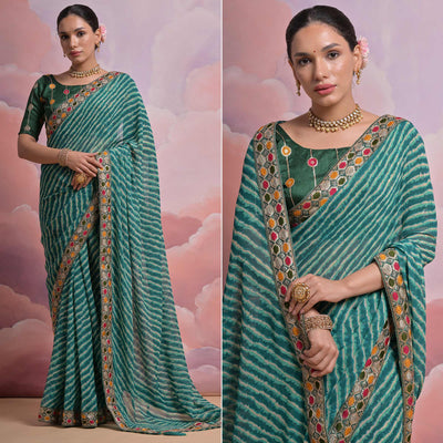 green-leheriya-printed-with-embroidered-border-georgette-saree