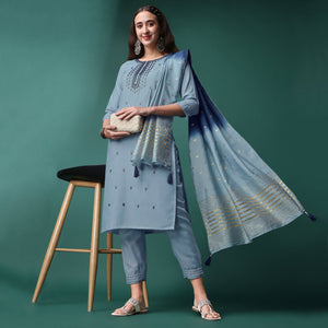 grey-embroidered-rayon-kurti-set